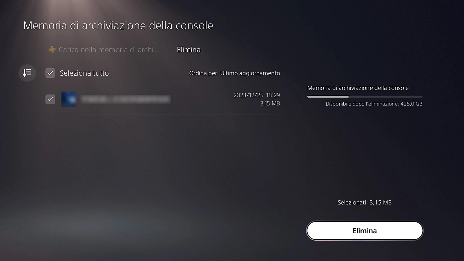 PS5 memoria di archiviazione