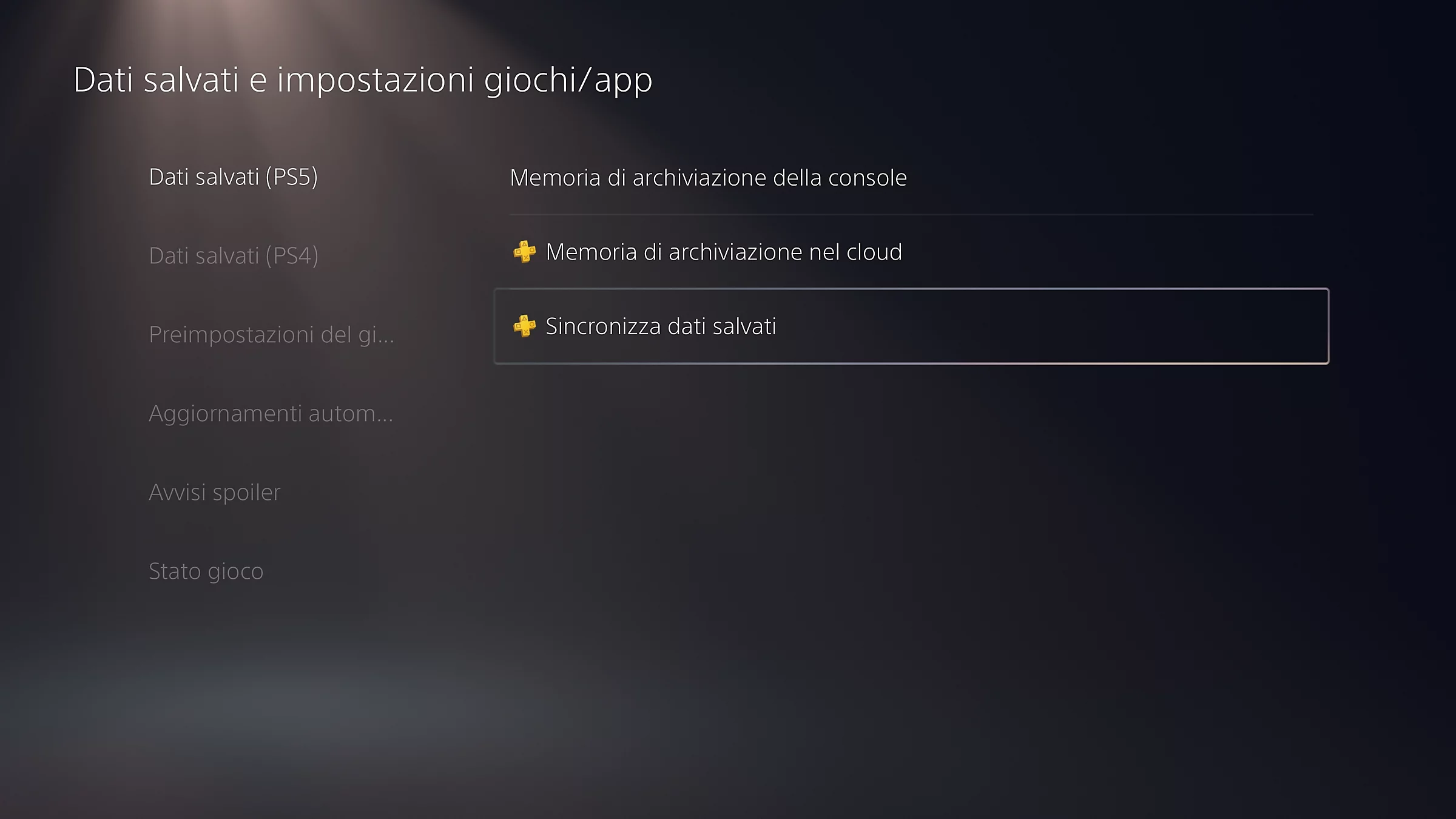 PS5 Cloud sincronizzazione